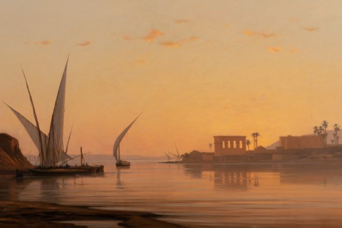 Le temple de Philae Egypte - Auguste Louis VEILLON (1834-1890) - Tableaux et dessins Style Napoléon III