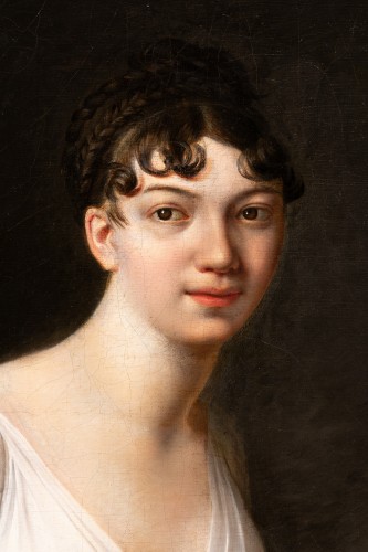 Creuzé Clémentine (1781-1862) - Portrait of a young woman weaver - Paintings & Drawings Style Empire
