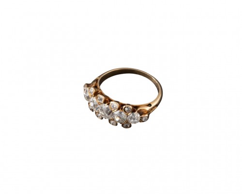 Bague Jarretière en or et diamants vers 1850 - Bijouterie, Joaillerie Style 