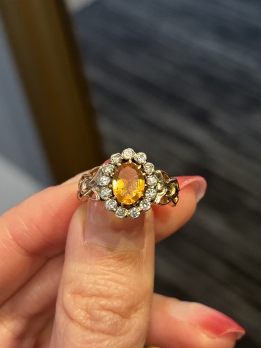 Bague en or rose, citrine et diamants - Bijouterie, Joaillerie Style 