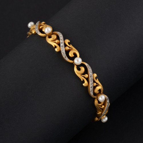 XIXe siècle - Bracelet en or, perles fines et diamants