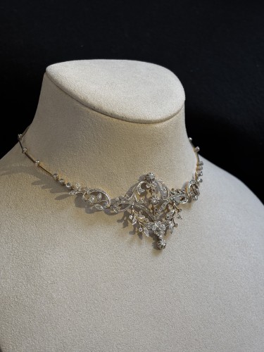 Collier guirlandes en or, platine et diamants, vers 1900 - Bijouterie, Joaillerie Style 