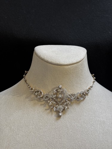 Bijouterie, Joaillerie Pendentif, Collier - Collier guirlandes en or, platine et diamants, vers 1900