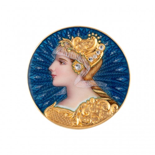 Enameled Brooch Of A Woman's Profile