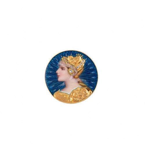 Enameled Brooch Of A Woman&#039;s Profile - Antique Jewellery Style Art nouveau