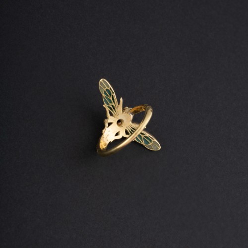 Antique Jewellery  - Art Nouveau Dragonfly ring in gold, enamel and diamonds