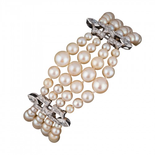 Art Deco bracelet in white gold, diamonds and pearls