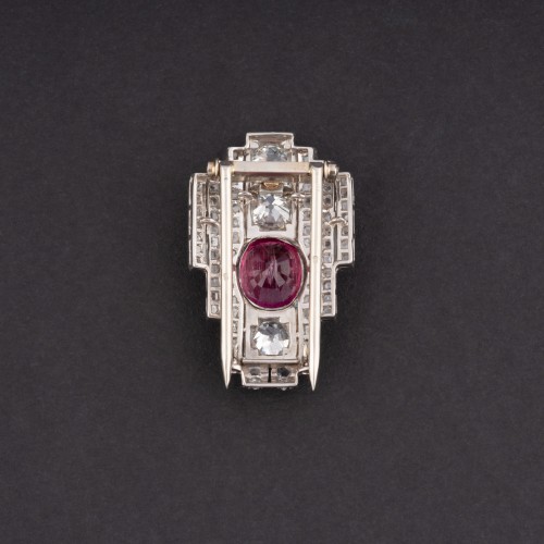 Antique Jewellery  - Art Deco Tourmaline, Diamond and Platinum Tie Pin &amp; Pendant