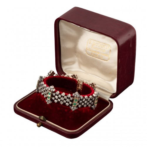 Antique Jewellery  - Bracelet in silver, gold, diamonds and emeralds