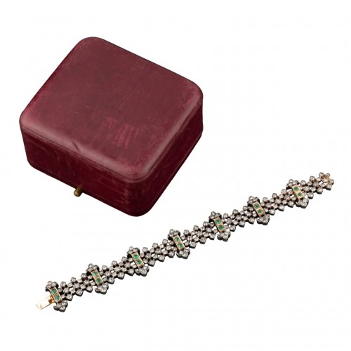 Bracelet in silver, gold, diamonds and emeralds - 