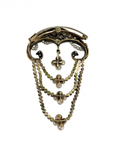 Broche de corsage en or, diamants et perles fines - Bijouterie, Joaillerie Style 