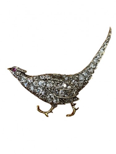 Broche faisan en or, argent et diamants, XIXe siècle