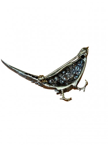 19th century pheasant brooch in gold, silver, and diamonds - Antique Jewellery Style 