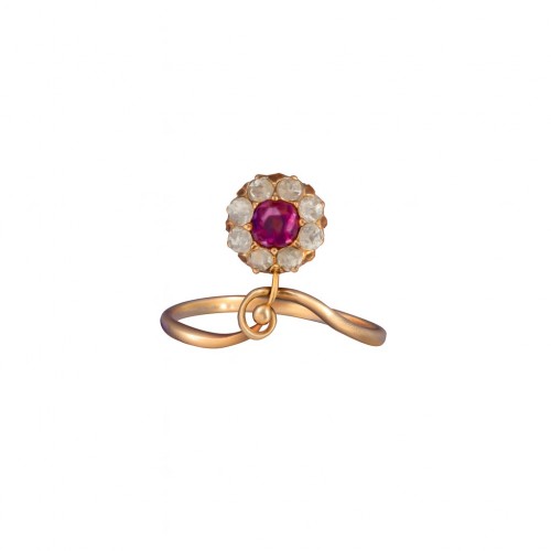 14K gold floral ring with ruby and diamonds - Antique Jewellery Style Art nouveau
