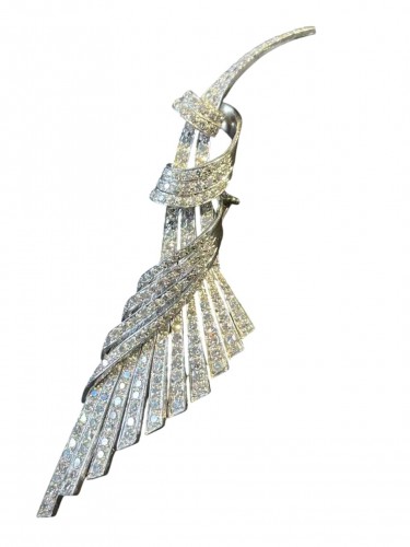 Broche en platine et diamants vers 1960 - Bijouterie, Joaillerie Style Années 50-60