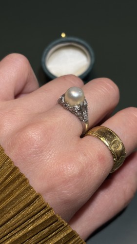 Art Déco - Art Deco Ring In Platinum, Diamonds And Fine Pearl