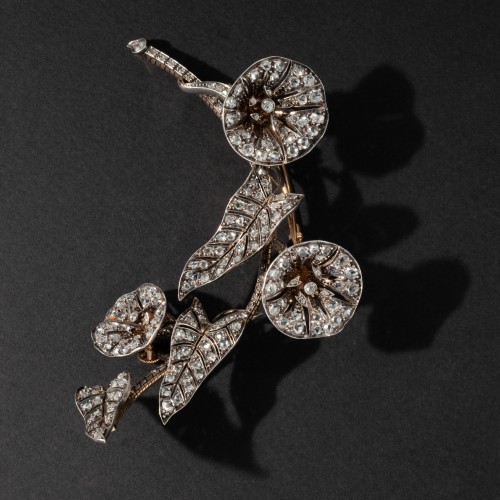 Bijouterie, Joaillerie Broche - Broche Liseron en or, argent et diamants, fin XIXe siècle