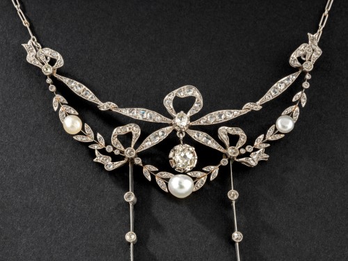 XXe siècle - Collier Négligé Belle Epoque en or, platine et diamants