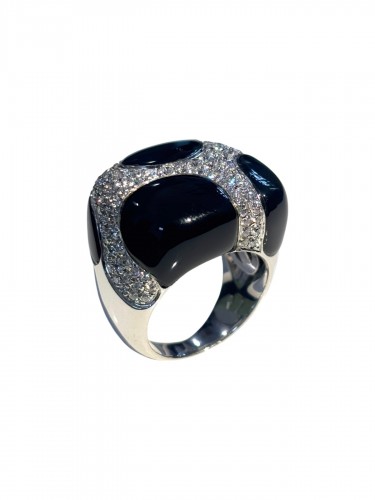 Bague cocktail en or, email et diamants