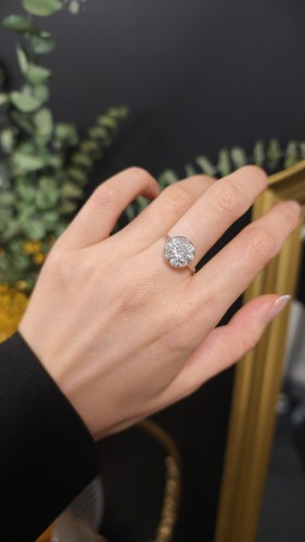 Antique Jewellery  - Belle Époque Platinum &amp; Old-Cut Diamond Daisy Ring