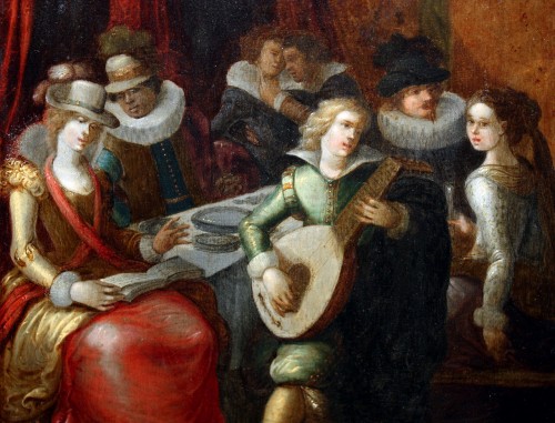 Paintings & Drawings  - Louis de Caullery (1580-1621) - Genre scene in an Aristocratic Interior