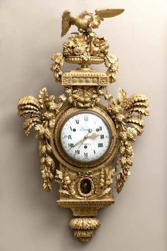 Pendule cartel en bois doré - Horlogerie Style Louis XVI