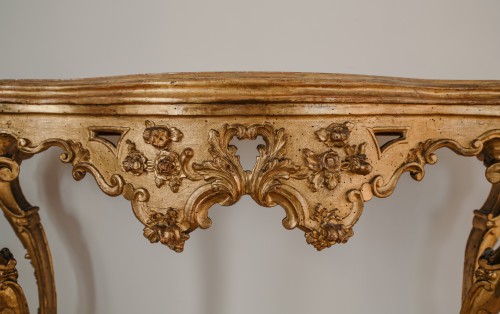 Venetian Console In Gilded Wood, Louis XV - Furniture Style Louis XV