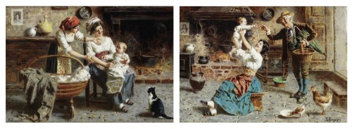 Paintings & Drawings  - Pair Of gere scene -. Eugenio Edoardo Zampighi (1859 - 1944)