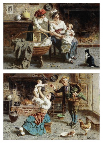 Antiquités - Pair Of gere scene -. Eugenio Edoardo Zampighi (1859 - 1944)