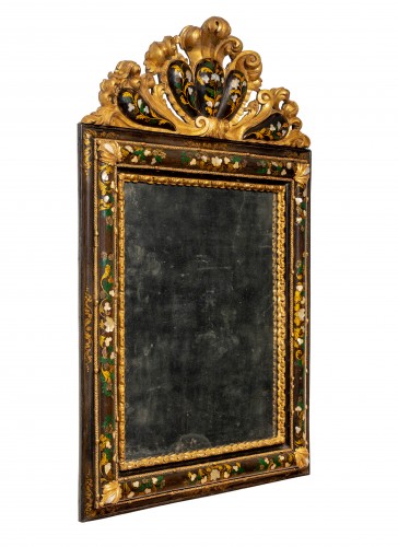 Miroirs, Trumeaux  - Miroir vénitien en bois laqué et doré avec inserts en nacre