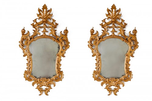 Paire de miroirs italiens en bois doré d'époque Louis XV