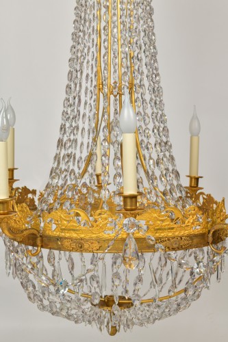 Lighting  - Empire gilt-bronze mounted crystal chandelier