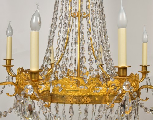 Empire gilt-bronze mounted crystal chandelier - 