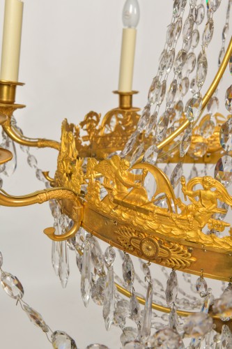 19th century - Empire gilt-bronze mounted crystal chandelier