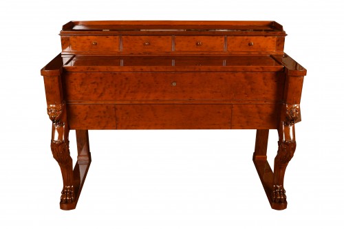 19th century - Large mahogany bureau in mahogany and plum pudding mahogany veneer
