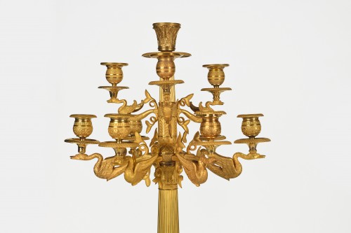 Lighting  - A pair of Ormoulu, Empire period, swan candelabra, attributed to Thomire