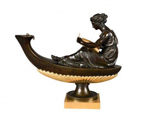 19th century - Pair of ormoulu and patinated bronze oil lamps