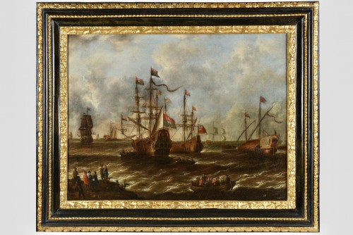 Paire de Marines - Peter van de Velde (1634-1723) - Tableaux et dessins Style 