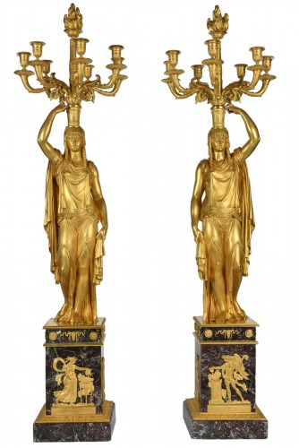 Very important pair of Ormoulu, Empire period candelabra, signed Thomire 