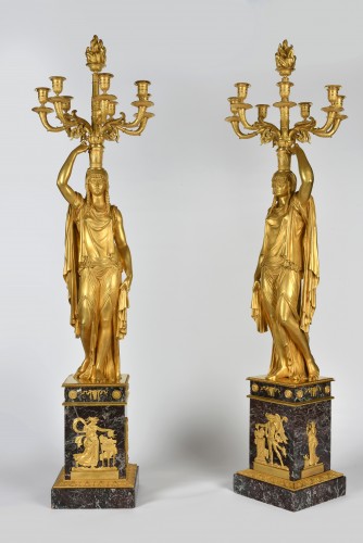 Very important pair of Ormoulu, Empire period candelabra, signed Thomire  - 