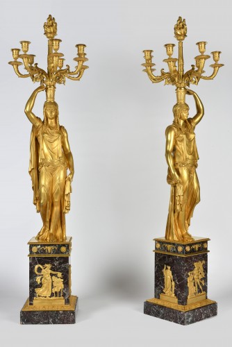 Very important pair of Ormoulu, Empire period candelabra, signed Thomire  - Empire