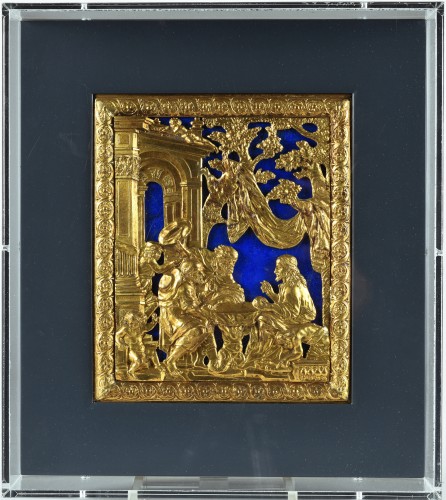 A GILT BRONZE AND LAPIS LAZULI PANEL, Rome circa 1700 - Religious Antiques Style Louis XIV