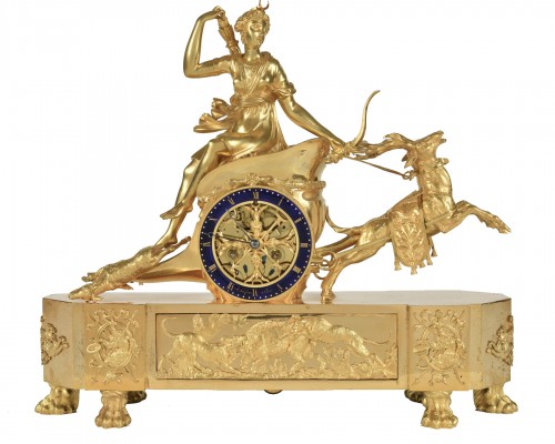 Important Empire Chariot Mantel Clock, depicting &quot;Diana the huntress&quot;
