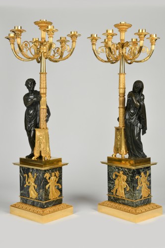 Importante paire de candélabres d’époque Empire attribué à Matelin (1759-1815) - Luminaires Style Empire