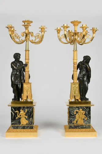 A pair of Empire Period, ormolu and patinated bronze candelabra  - Empire