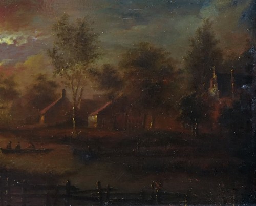 Paintings & Drawings  - River Landscape In Moonlight, attrinuted to Aert Van Der Neer (1603–1677) 
