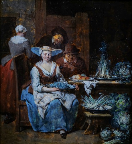 Kitchen Scene, Flemish school early 18th century attributed to Jan Baptist Lambrechts (1680 - 1731)  - Paintings & Drawings Style Louis XV