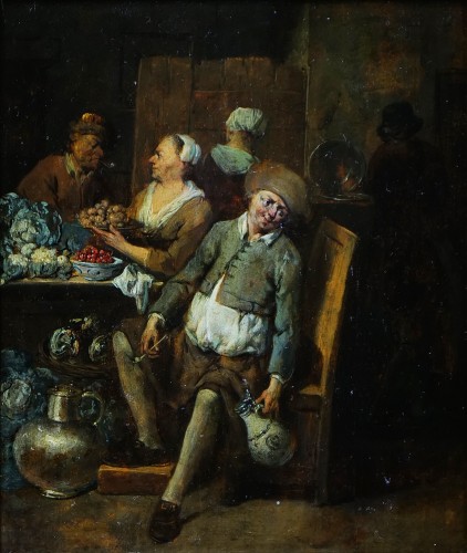 Kitchen Scene, Flemish School of the early 18th century attributed to Jan Baptist Lambrechts (1680–1731)  - Paintings & Drawings Style Louis XV