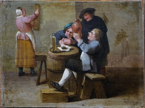 Mattheus Van Helmont (1623 - C.1679) - Card Game in a Tavern - Paintings & Drawings Style Louis XIII