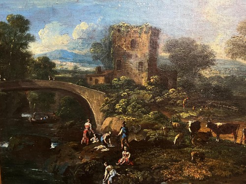 Paintings & Drawings  -  Landscape With Washerwomen, Italian School, Late 17th Century